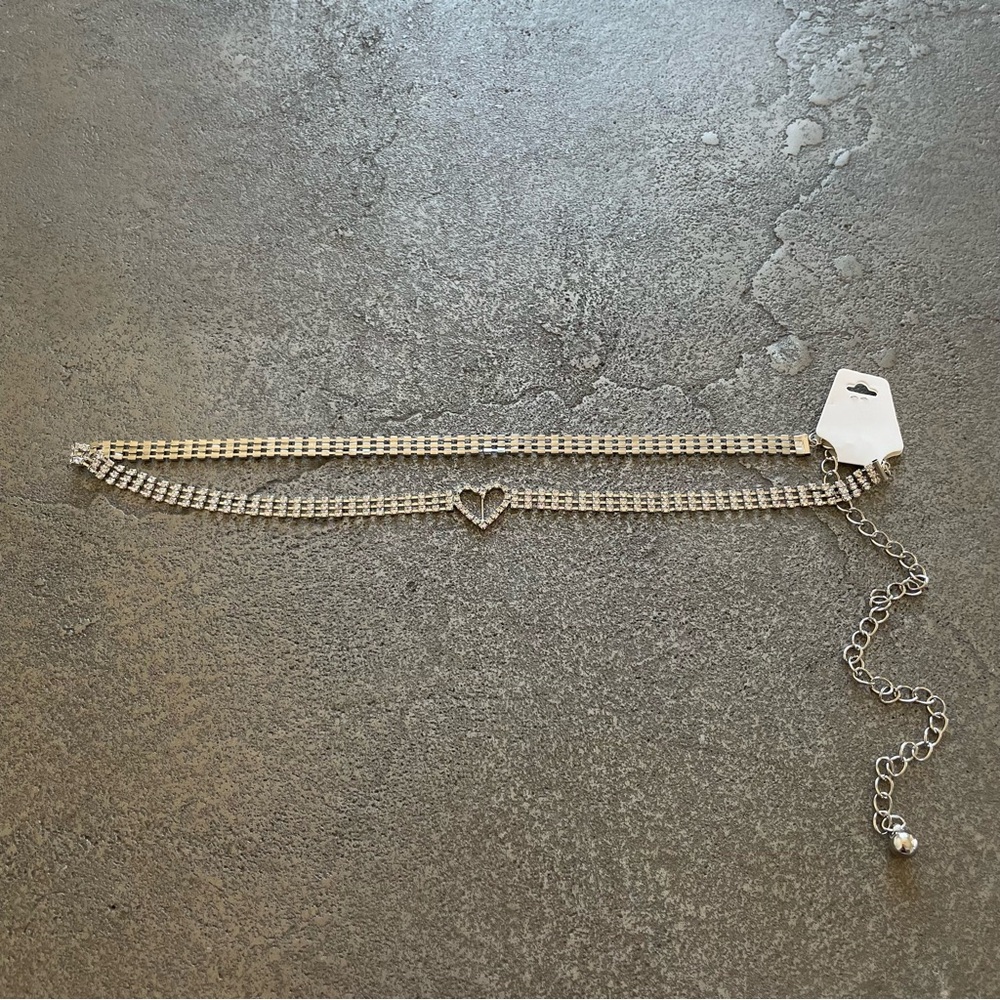 Silver Heart Rhinestone Waist Belt O/S